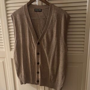 Kallspin Brown Sleeveless Cardigan Vest Wool/Cashmere Blend